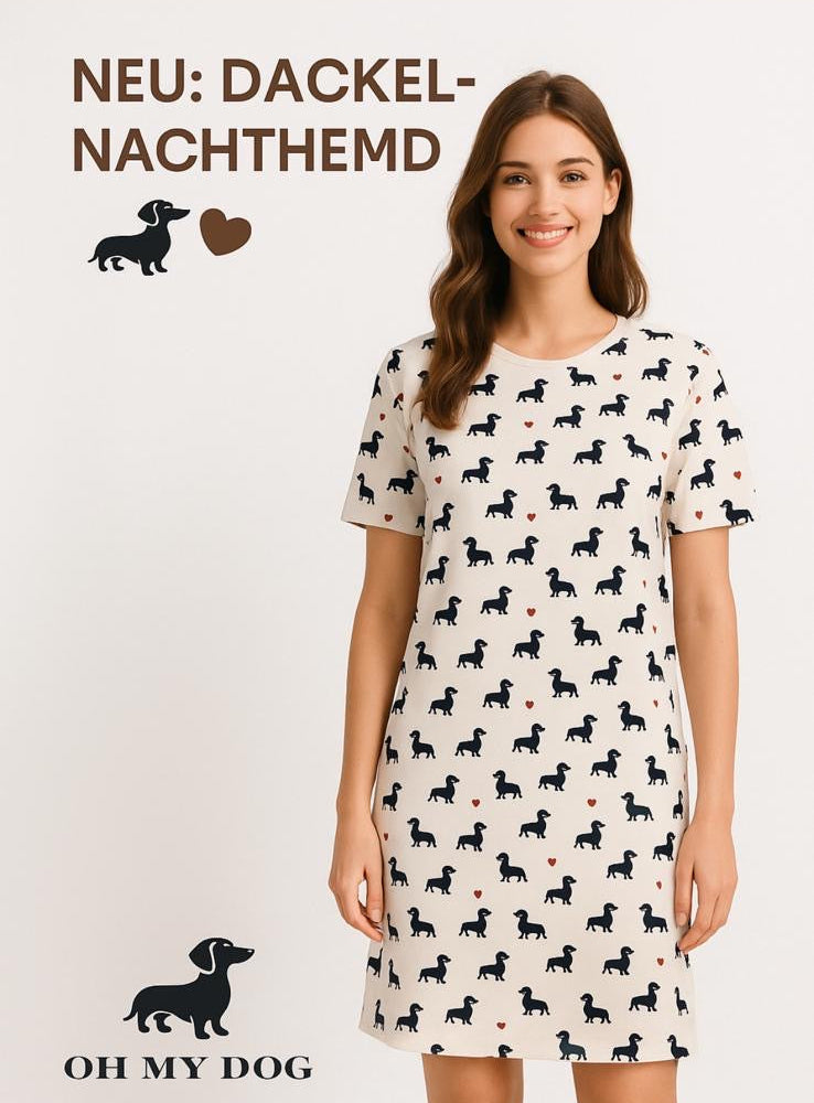 Sleep- Shirt Halbarm mit Dackelmotiven